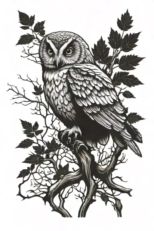 Owl Perched In Dark Forest