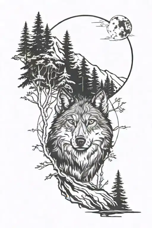 Trees Woods Mountains Wolf