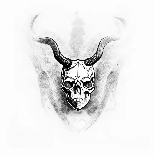 Skull With Horns Black Metal Style