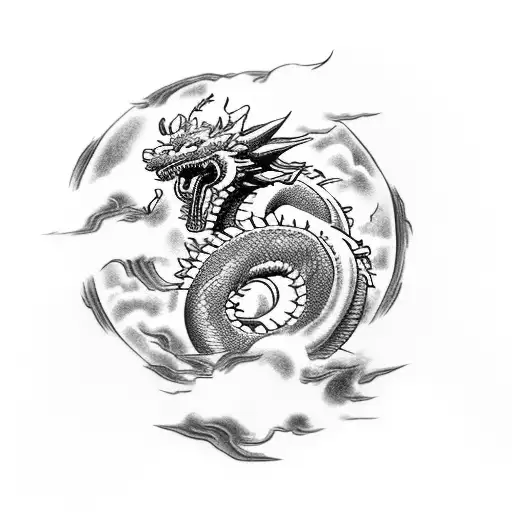 Shenlong Dragon Ball Coming Out Of A Cloud With Goku In His Head