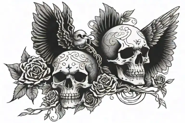 Skull And And Egle Flying