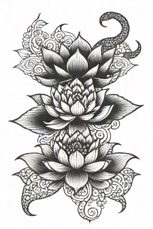 Lotus And Mandala Incorporating A Snake Slithering