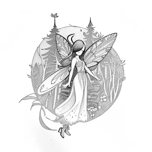 Small Floating Fairy Surrounded By Mystical Forest