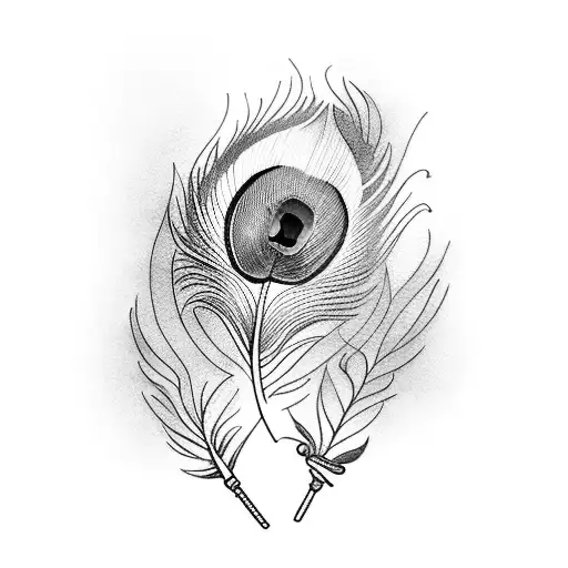 Peacock Feather Intertwined With A Flute