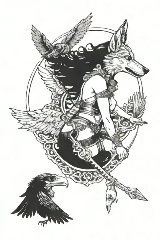 Sexy Valkyrie With Raven And Wolf