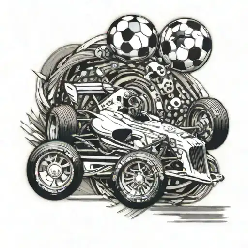 Combine A Soccer Ball And A Formula 1 Car Racing Around A Track
