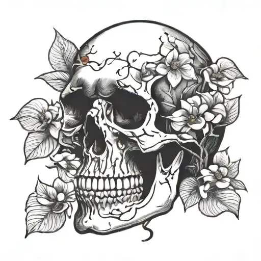 Human Skull With Dogwood Tree