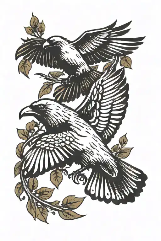 Crow And Dove Flying