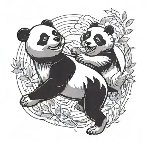 Design A Tattoo Of A Dog And A Panda Engaged In A Friendly Dance-off