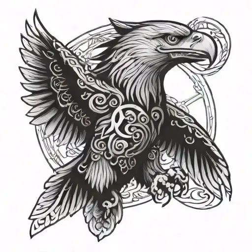 A Majestic Eagle Intertwined With Intricate Norse Mythology Symbols