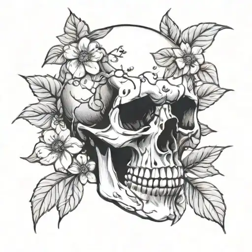 Human Skull With Dogwood Tree
