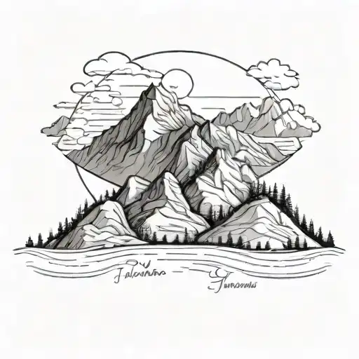 A Mountain Landscape Tattoo Incorporating The Names Fabian And Hanna In A Creative Way