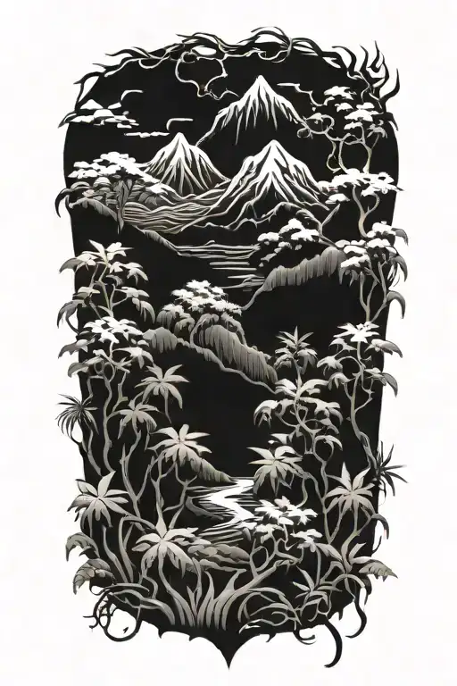 Jungle Vines Wrapping Around Mountain Scene