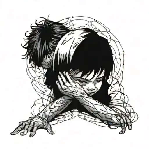 A Cross And A Boy Crying For His Father