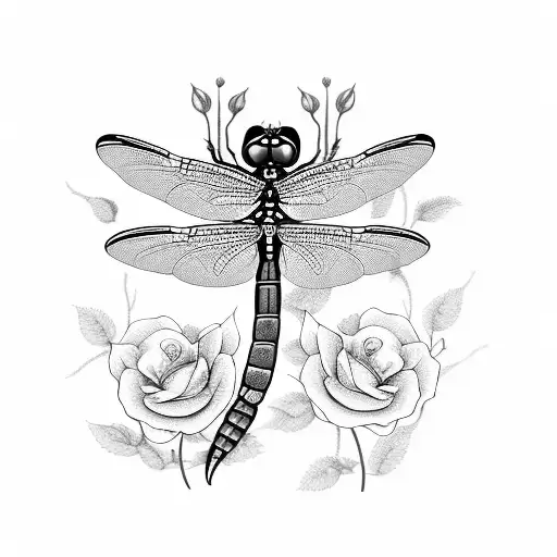 Dragonfly With Roses