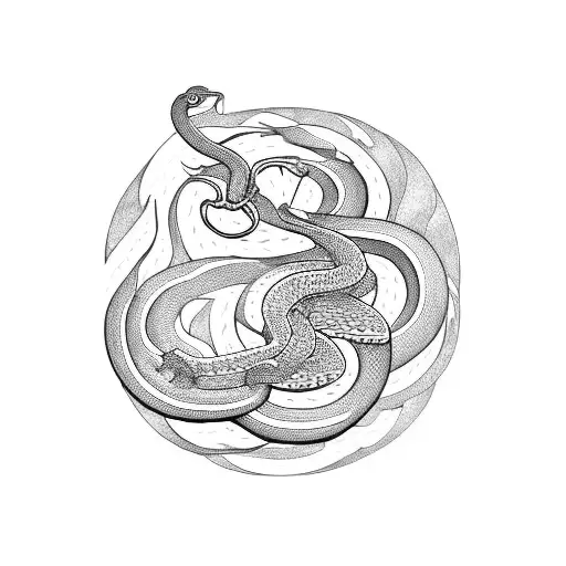 A Blackwork Tattoo Of A Snake Coiled Around A Drum