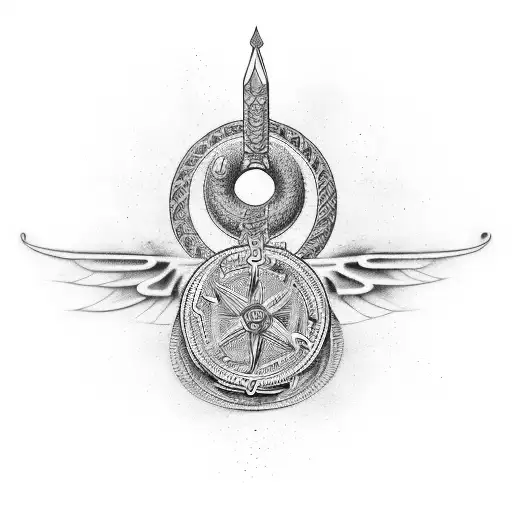 Quetzalcoatl And A Viking Compass Merging Into A Single Symbol