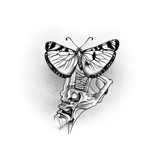Skeleton Hand With A Butterfly Resting On The Finger