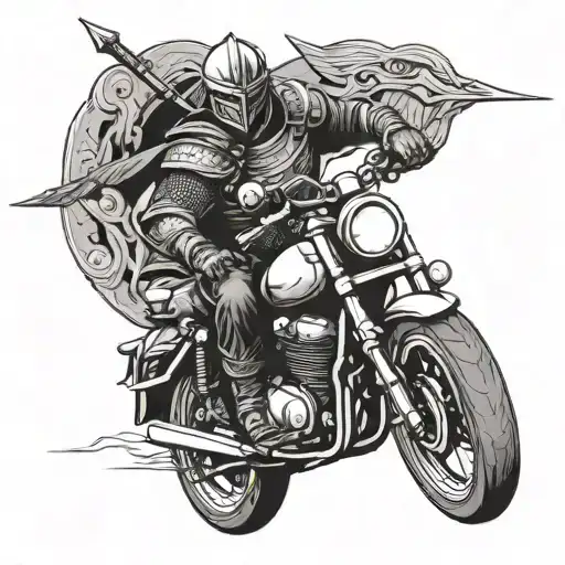 A Warrior Riding A Motorcycle Into Battle