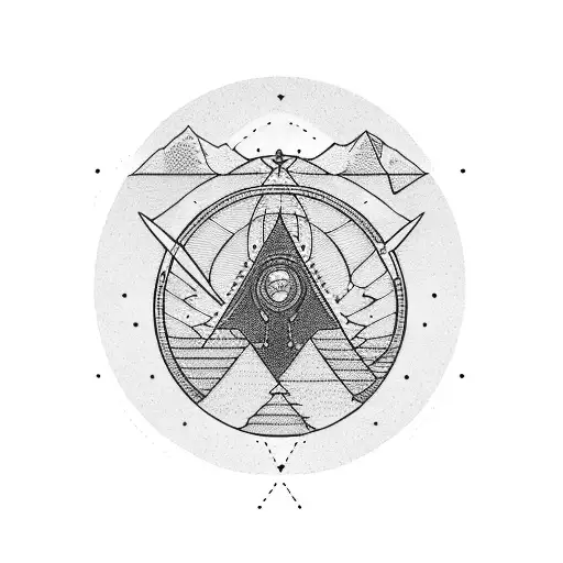 A Guitar Morphing Into A Mountain Range With A Compass
