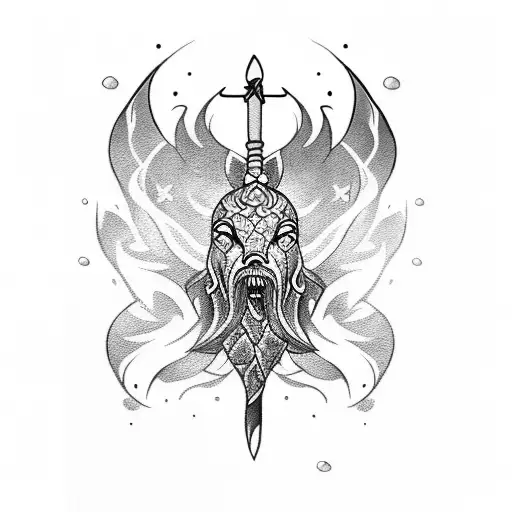 A Blackwork Tattoo Of Poseidon Riding A Koi Fish