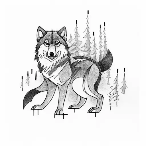 A Thunderstorm Over A Forest And A Small Wolf In The Distance