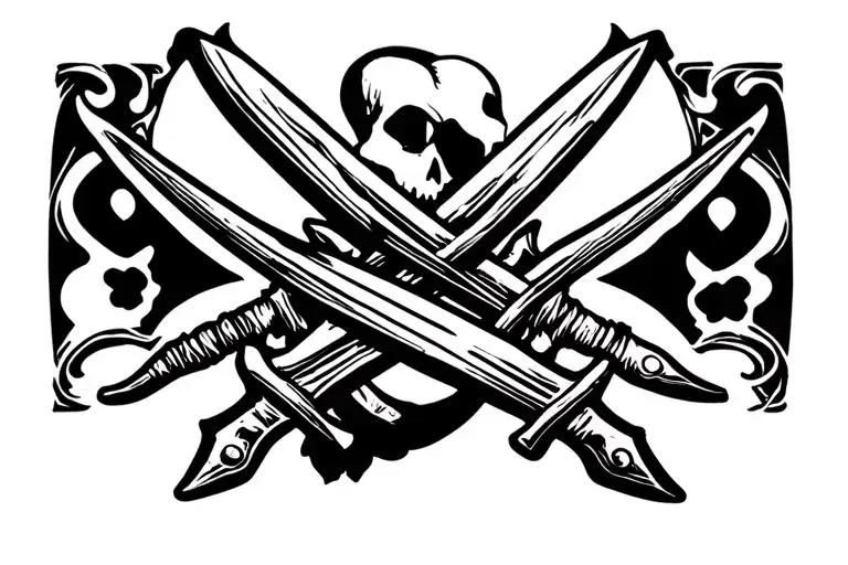 Two Pirate Curved Cutlass Crossed Swords Crossed Slightly Gothic Style Simple