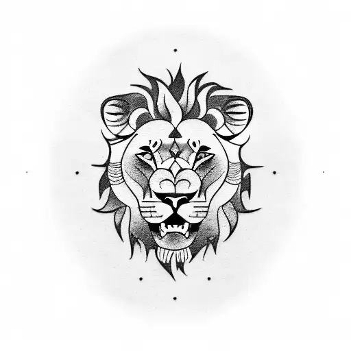 A Tattoo Of A Lion Roaring Against A Backdrop Of Mountains And The Sea