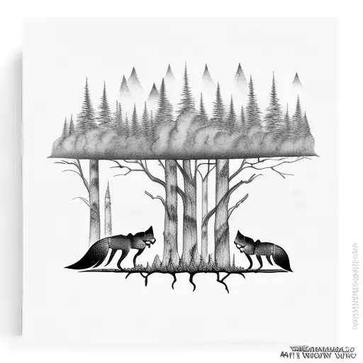 A Thunderstorm Over A Forest And 1 Small Wolf Howling In The Distance