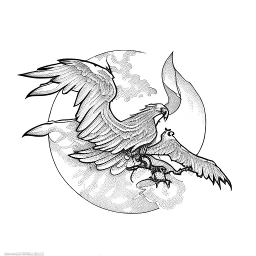 Phoenix With Windy Tree And Moon