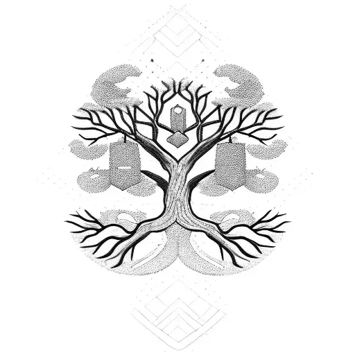 Family Tree Intertwined With Rock Elements