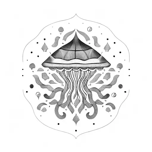 A Geometric Design Of A Jellyfish Floating In A Coffee Cup