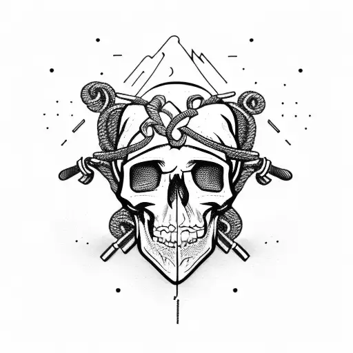 Climbing Gear Intertwined With A Skull