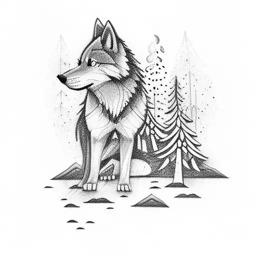 A Thunderstorm Over A Forest And 1 Small Wolf In The Distance