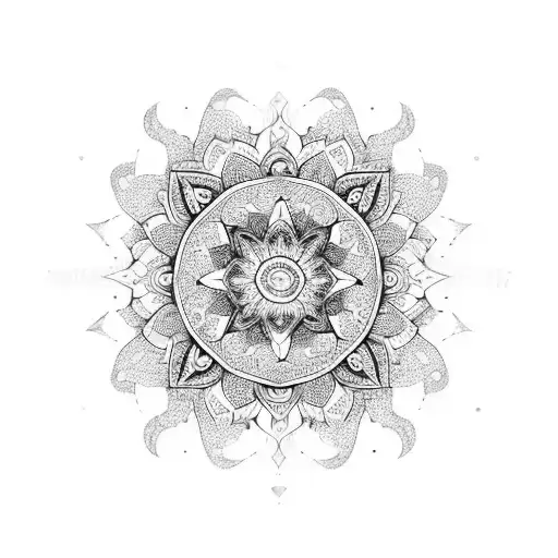 A Mandala Design Incorporating Various Crystals And Floral Elements