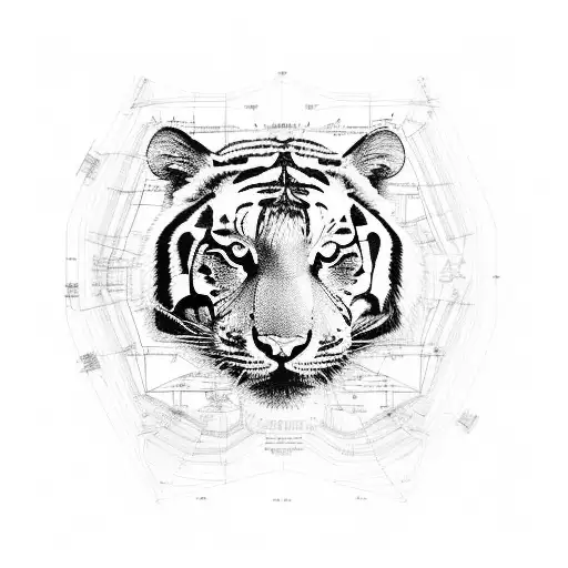 Incorporate A Blueprint Of A Skyscraper With A Tiger Prowling Through It