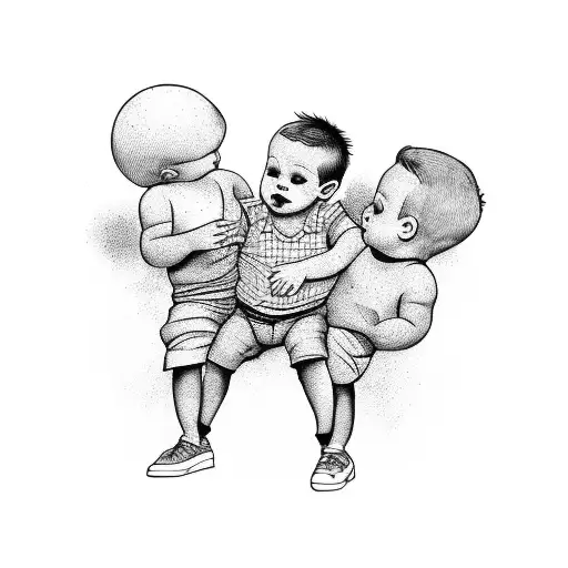 Man Holding Two Kids One At Each Side