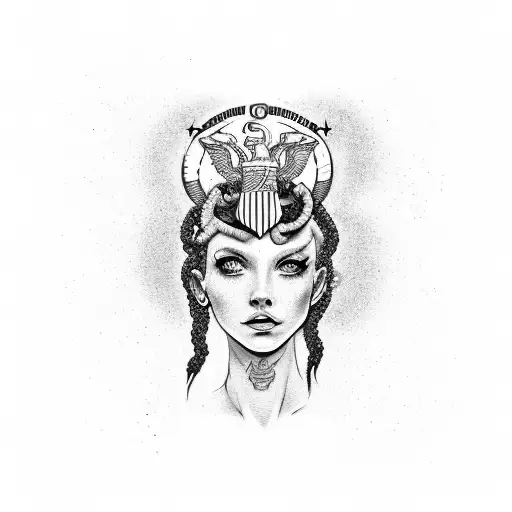 A Medusa With United States Marine Corps Insignia As Her Hair Ornaments