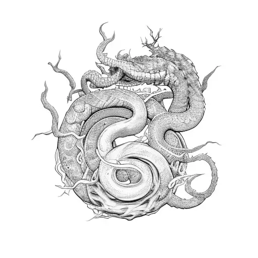 Jormungandr En El Hombro Izquierdo Y El Cuerpo Rodeando El Yggdrasil