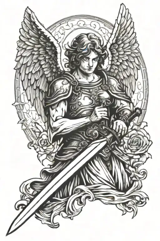 Angel Holding Sword Down The Middle