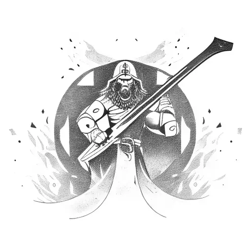 A Fierce Viking Warrior Shredding A Guitar On A Battlefield