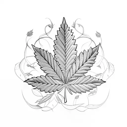 A Sketch Style Tattoo Of A Cannabis Leaf Intertwined With Vines And Flowers