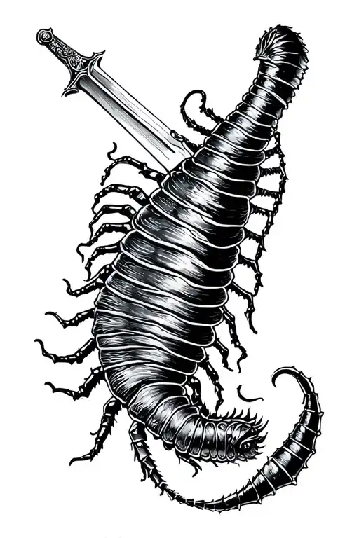 Centipede Wrapped Around Sword Surrounded