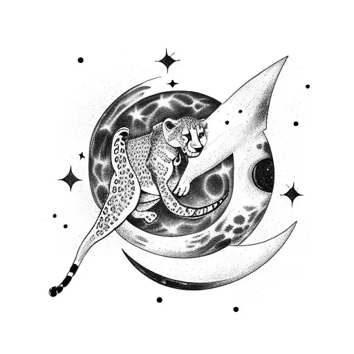 Moon And Galaxy Merging Into A Cheetah Running Across A High Ceiling