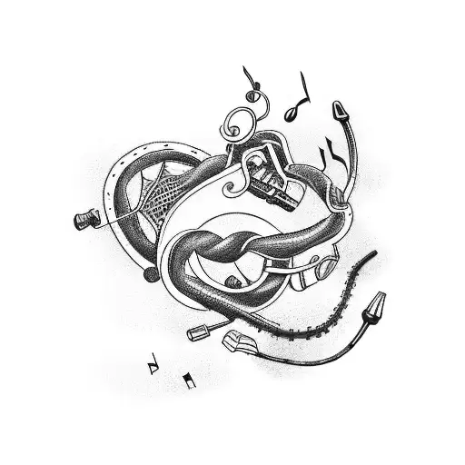 A Motorcycle Engine Intertwined With Coffee Beans And Musical Notes