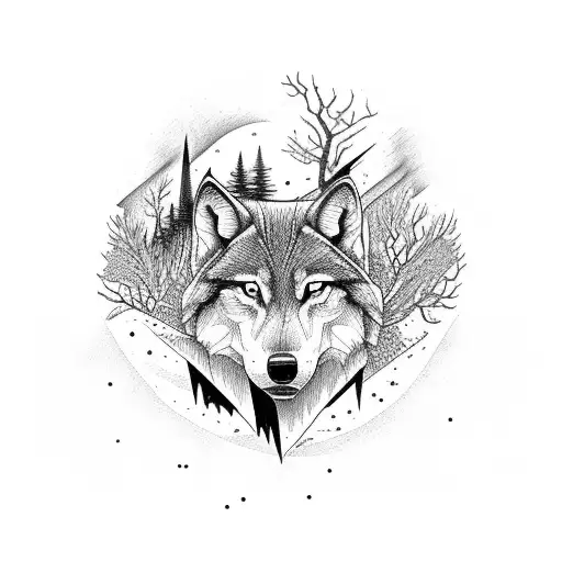 Forest With A Lightning Storm And A Distance Howling Wolf