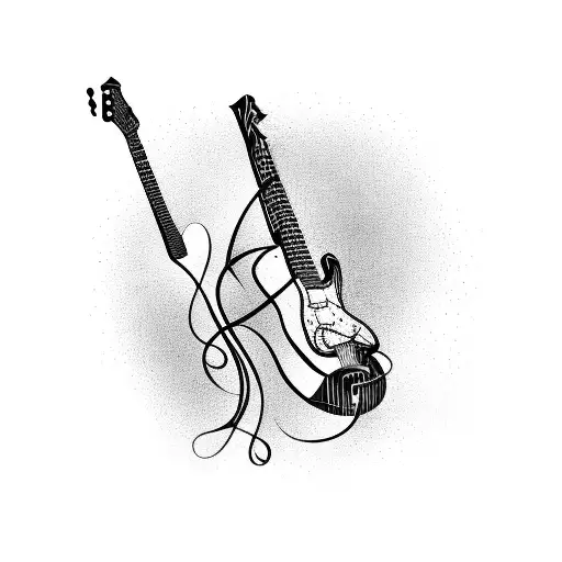 A Silhouette Of A Musician Playing A Guitar With Musical Notes Swirling Around Them