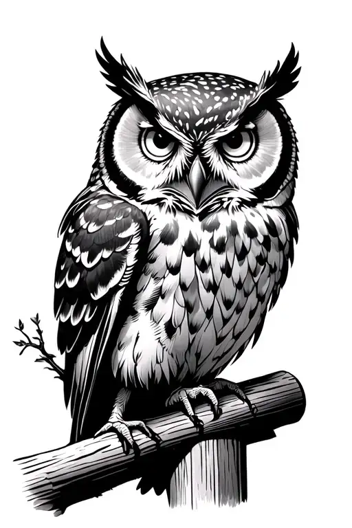 Owl Perched On Post