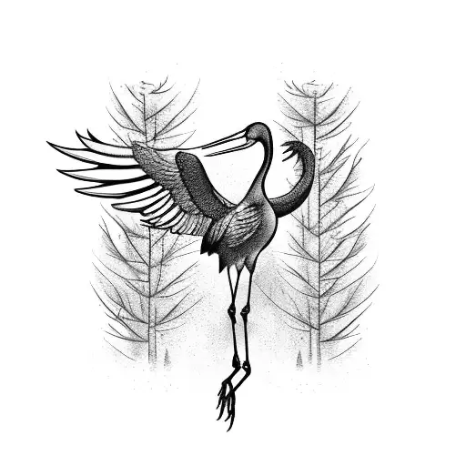 Crane Bird With Forest Fire