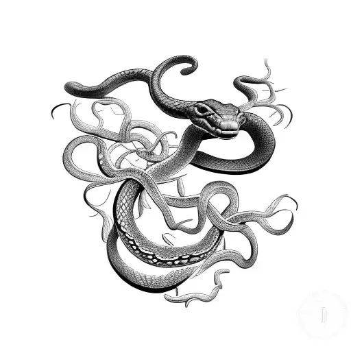 Snake Wrapped Around Honeysuckle And Vines